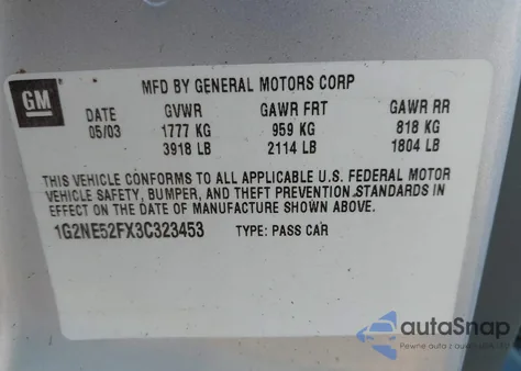 2004 Pontiac Grand Am z USA, uszkodzony, nr VIN 1G2NE52FX3C323453